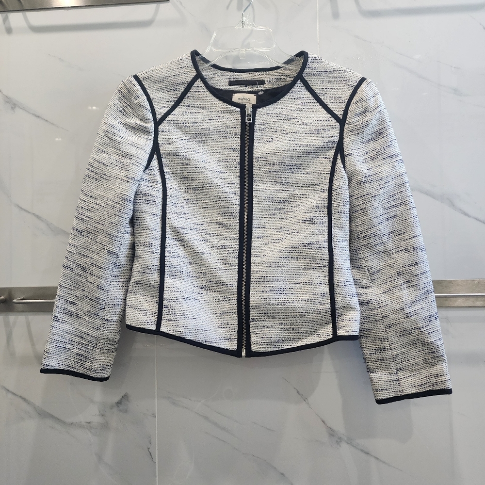 Aritzia wilfred Moto Zip Tween Black White Stripe Blazer Jacket